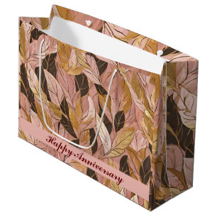 Popular Blush Pink Gold Boho Leaves Collection Large Gift Bag