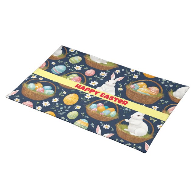 Popular Bunny Happy Easter Collection Cloth Placemat (On Table)