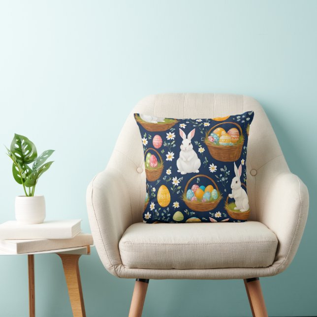 Popular Bunny Happy Easter Collection Throw Pillow (Chair)