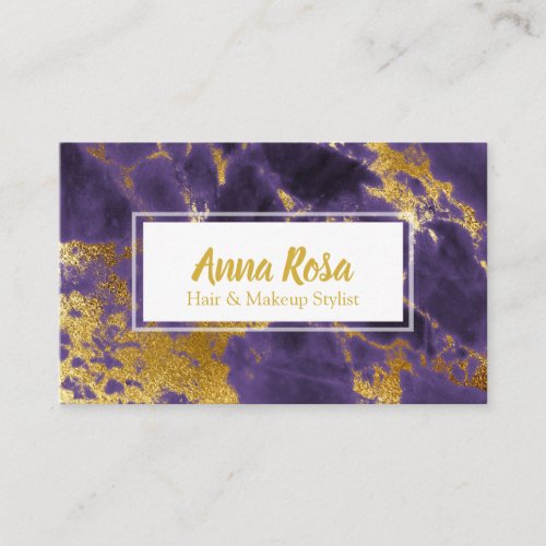  Popular Chic Gold Purple Girly Marble Makeup Business Card