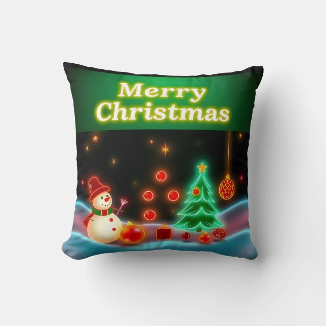 Popular Christmas Neon Holiday Collection Throw Pillow (Front)