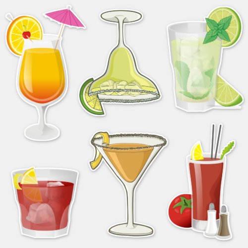 Popular Cocktails Icon Set Stickers