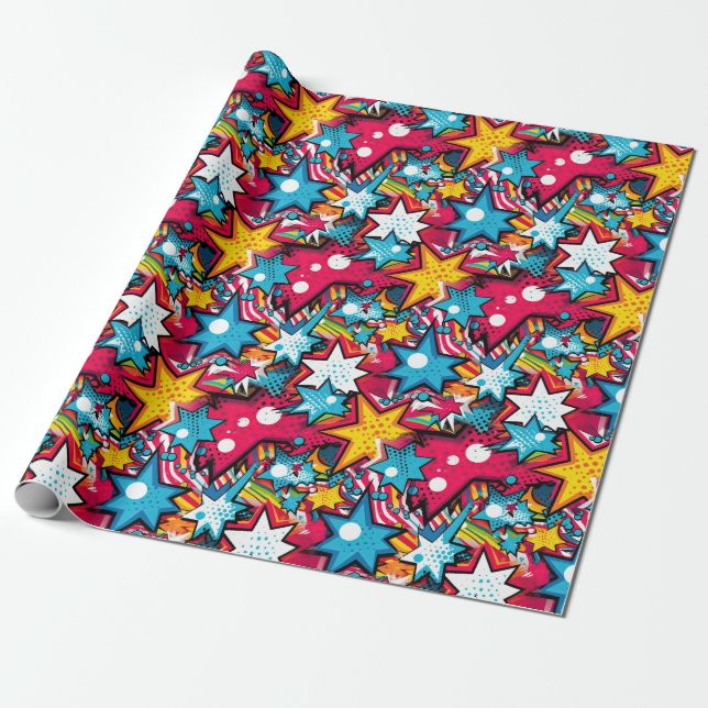 Popular Colorful Comic Style Wrapping Paper (Unrolled)