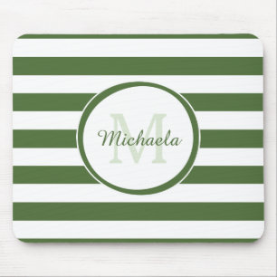 Popular Deep Green Monogram With Large Stripes Mouse Pad