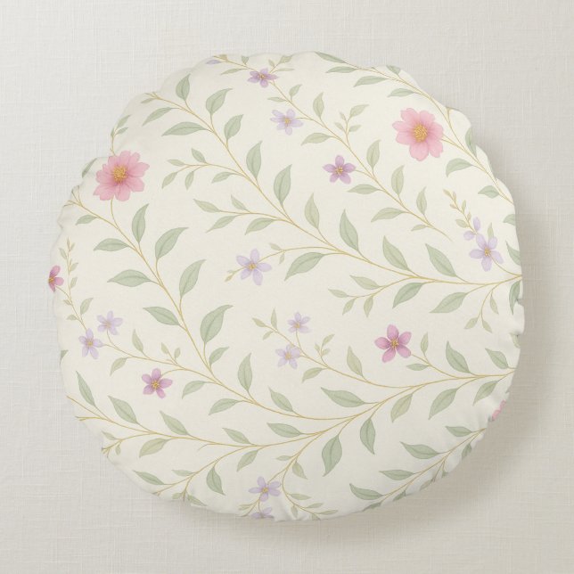 Popular elegant modern royal green wildflower round pillow (Front)