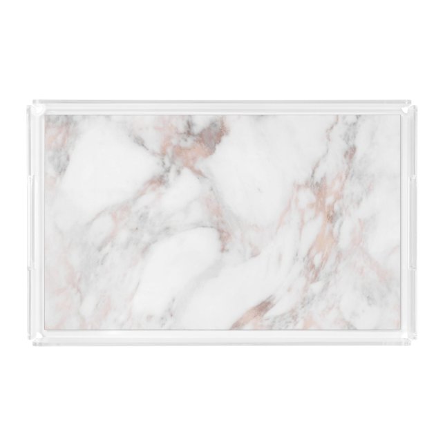 Popular Elegant Rose Gold White Marble Template Acrylic Tray (Front)