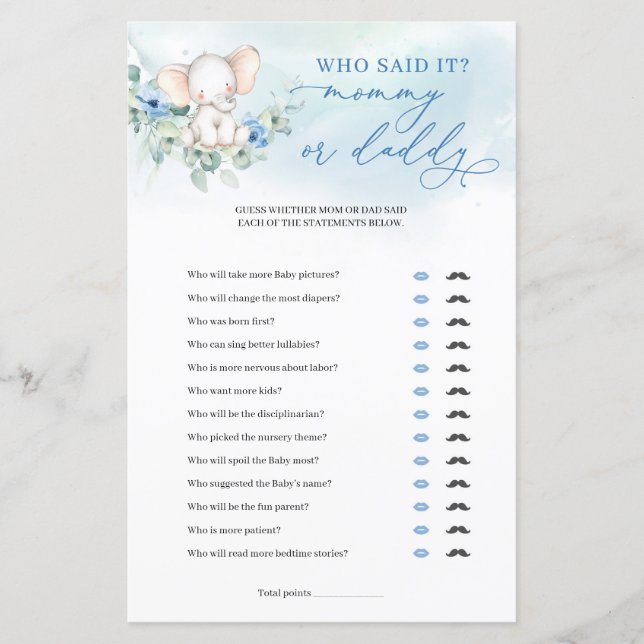 Popular elephant dusty blue floral Mommy or Daddy  (Front)