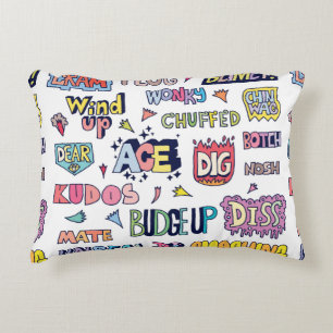 Popular English Language Slang Words Doodle Letter Accent Pillow