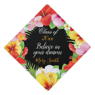 Popular Exotic Floral Customize Black Graduation Cap Topper