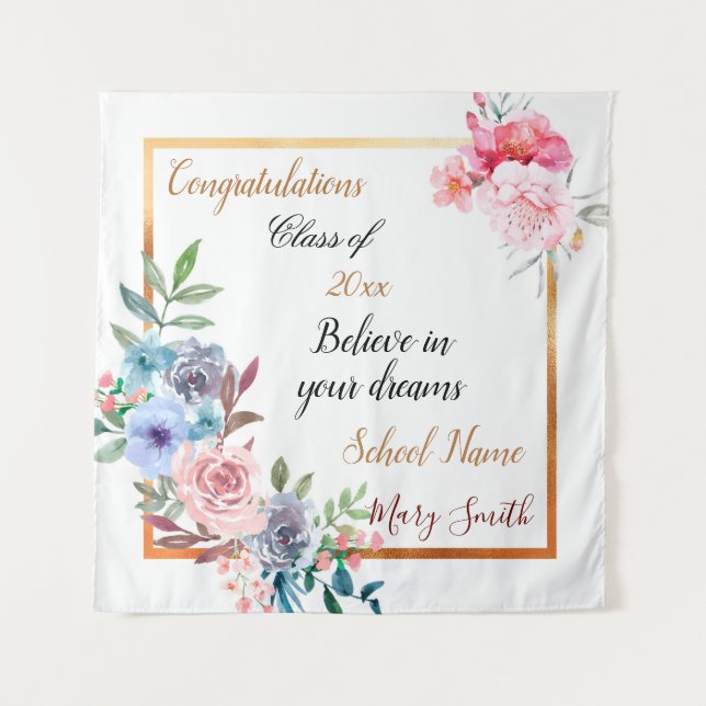 Popular Floral Customize Gold Tapestry (Front)