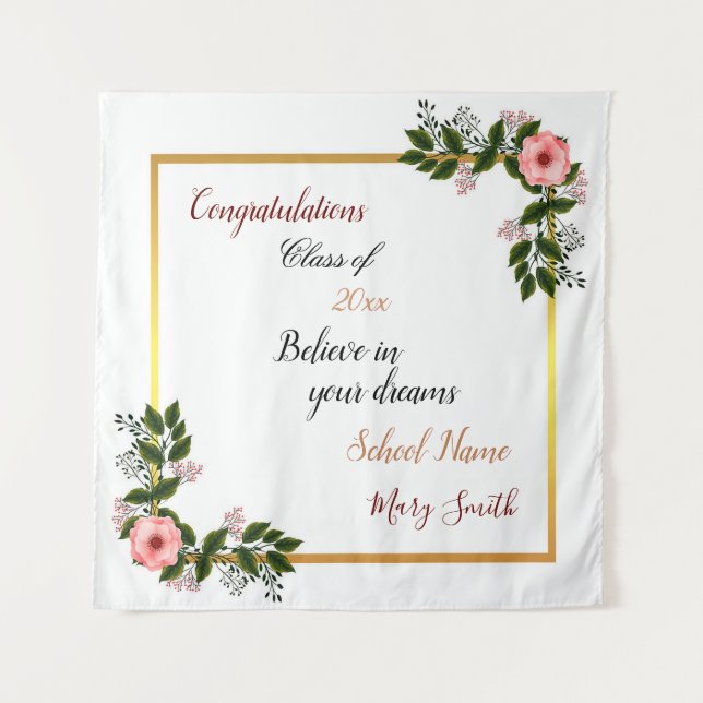 Popular Floral Customize White Pink Rose Tapestry (Front)