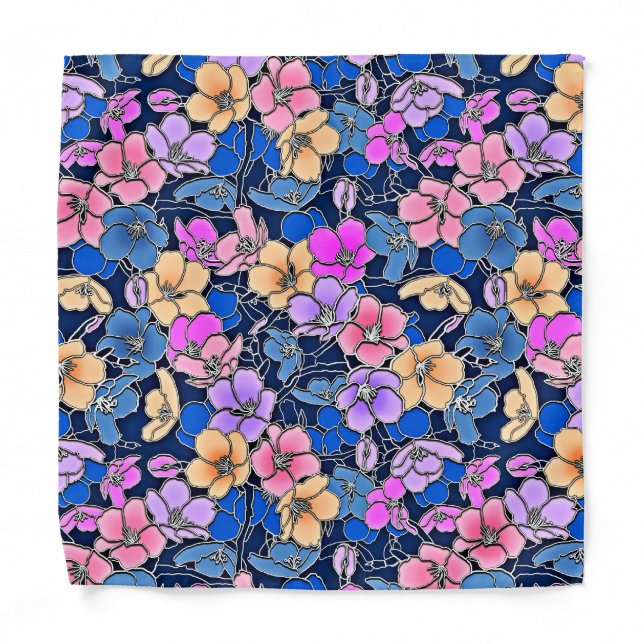 Popular floral pattern in blue, pink, peach bandana (Front)