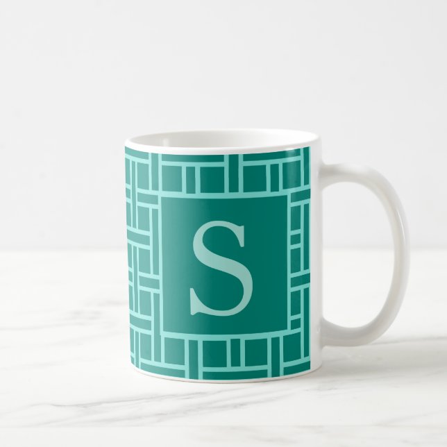 Popular Geometric Pattern Monogram Teal Coffee Mug (Right)