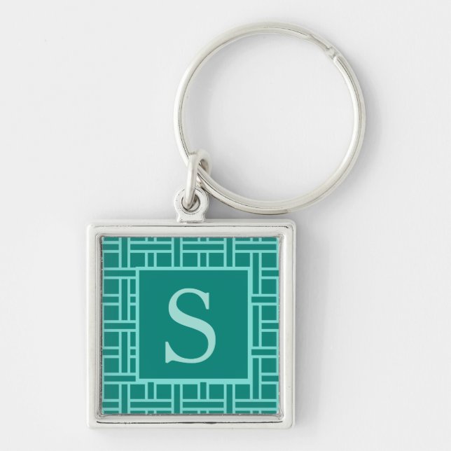 Popular Geometric Pattern Monogram Teal Keychain (Front)