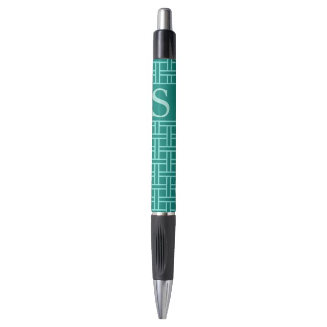 Popular Geometric Pattern Monogram Teal Pen (Front Vertical)