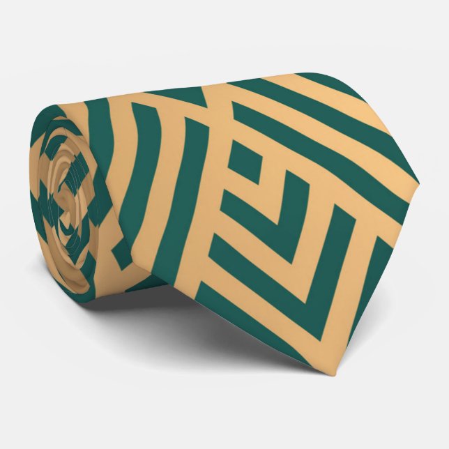 Popular gold green art deco pattern tie (Rolled)