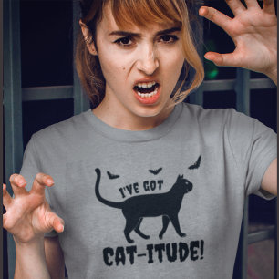 Popular Gray I've Got Cat-itude Halloween T-Shirt