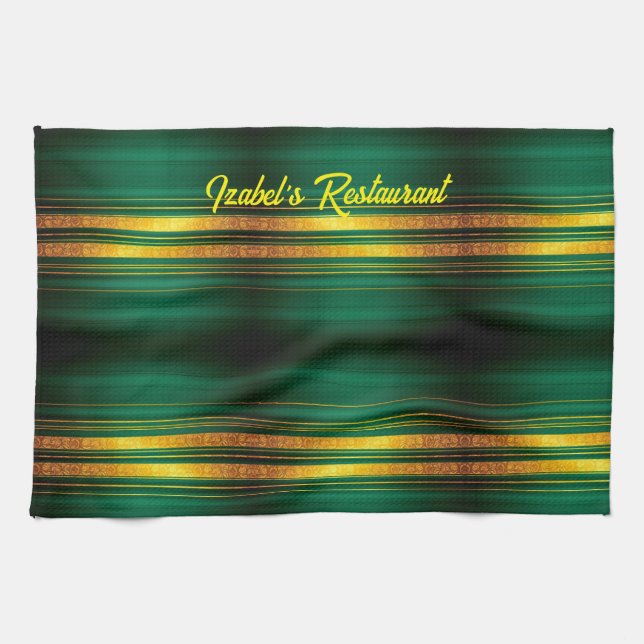 Popular Green Gold Luxury Linen Texture Collection Kitchen Towel (Horizontal)