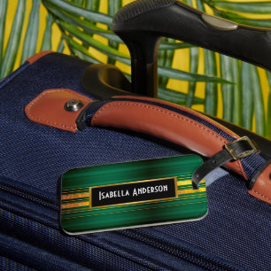 Popular Green Gold Luxury Linen Texture Collection Luggage Tag