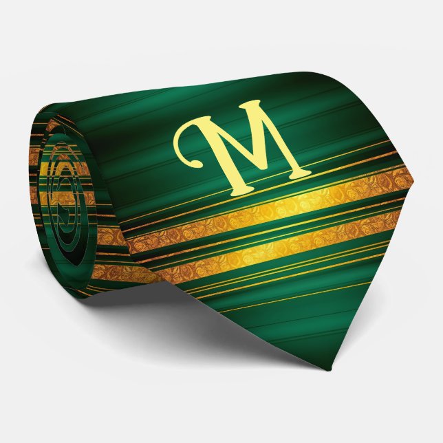 Popular Green Gold Luxury Linen Texture Collection Neck Tie (Rolled)
