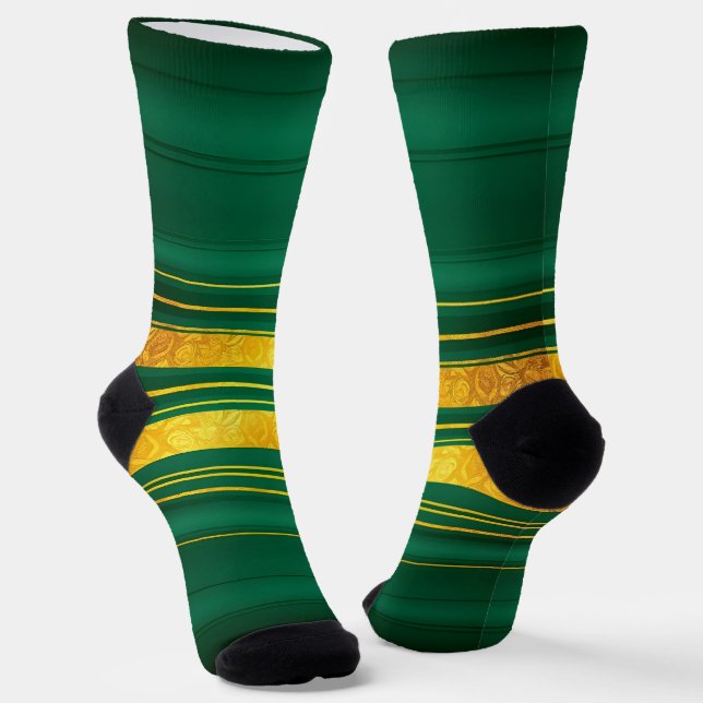 Popular Green Gold Luxury Linen Texture Collection Socks (Angled)