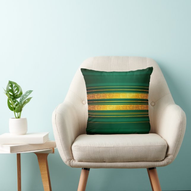 Popular Green Gold Luxury Linen Texture Collection Throw Pillow (Chair)