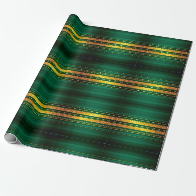 Popular Green Gold Luxury Linen Texture Collection Wrapping Paper (Unrolled)