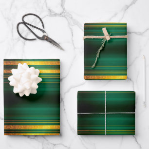 Popular Green Gold Luxury Linen Texture Collection Wrapping Paper Sheets