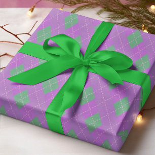 Popular Green Pink Purple Christmas Wreath Wrapping Paper Sheets