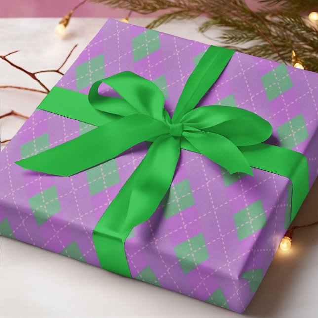 Popular Green Pink Purple Christmas Wreath Wrapping Paper Sheets (Creator Uploaded)