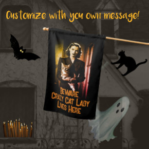 Popular Halloween Cat Lady Spooky Personalized  House Flag