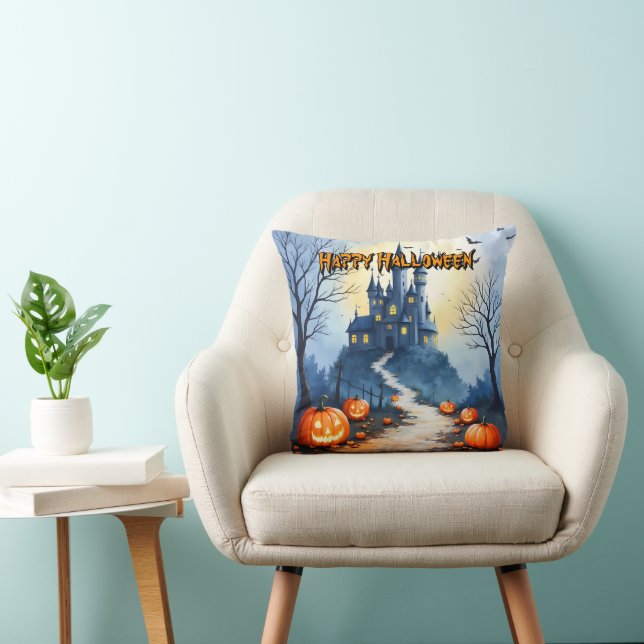 Popular Halloween Spooky Cute Collection Throw Pillow (Chair)