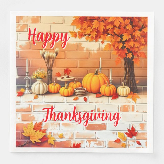 Popular Happy Thanksgiving Beautiful Fall Paper Dinner Napkins (Front)