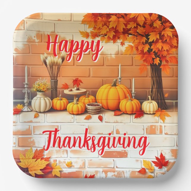 Popular Happy Thanksgiving Beautiful Fall Paper Plates (Front)