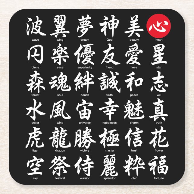 Popular Japanese Kanji Square Paper Coaster (Front)