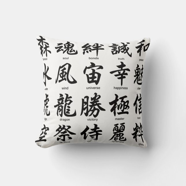 Popular Japanese Kanji Throw Pillow (Front)
