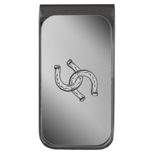 Popular Lucky Horseshoes on Silver Gunmetal Finish Money Clip
