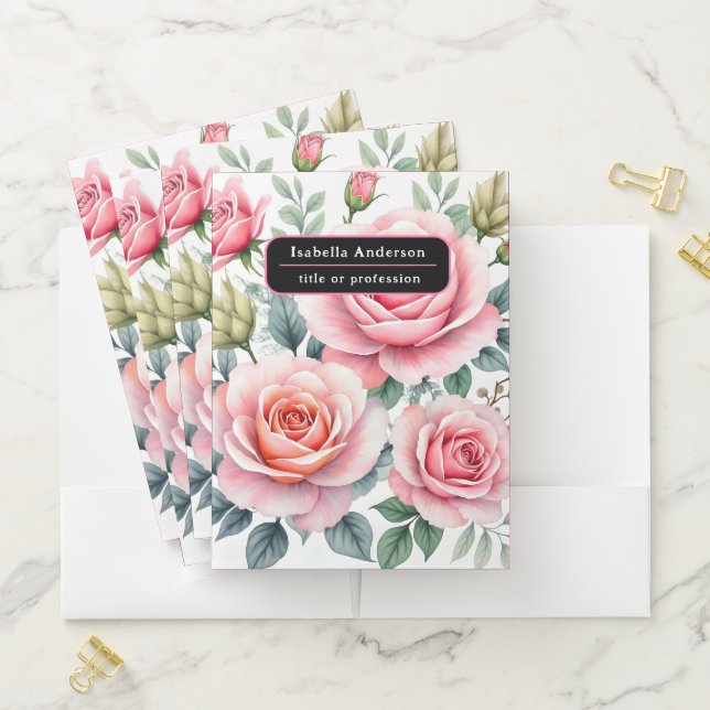 Popular Luxury Pink Roses Beautiful Collection Pocket Folder (In Situ)