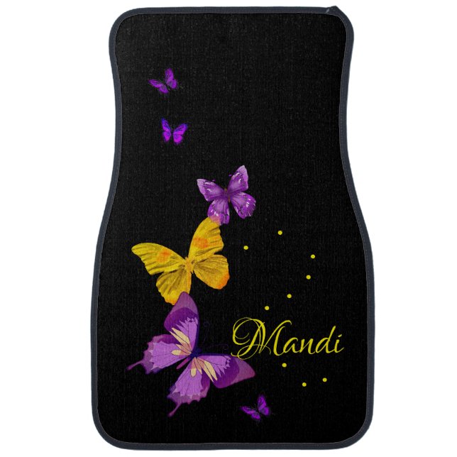 Popular Monogram Black w/Butterflies on Car Floor Mat (Front)