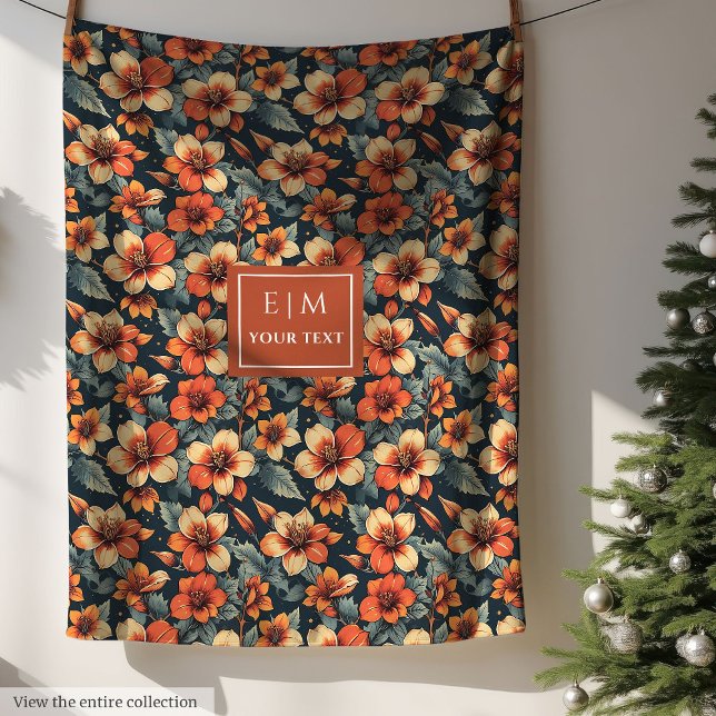 Popular moss green and terracotta floral throw fleece blanket (Popular moss green and terracotta floral throw)
