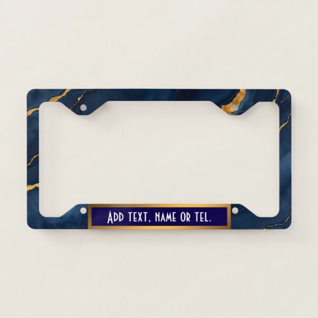 Popular Navy Blue Gold Marble Collection License Plate Frame (Front)
