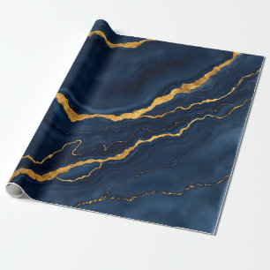 Popular Navy Blue Gold Marble Collection Wrapping Paper