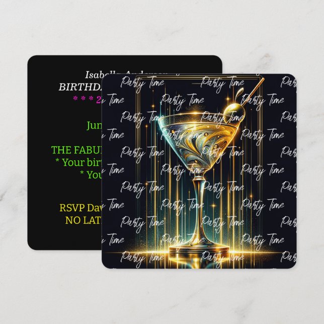 Popular Neon Party Time Personalized Invitation (Front/Back)