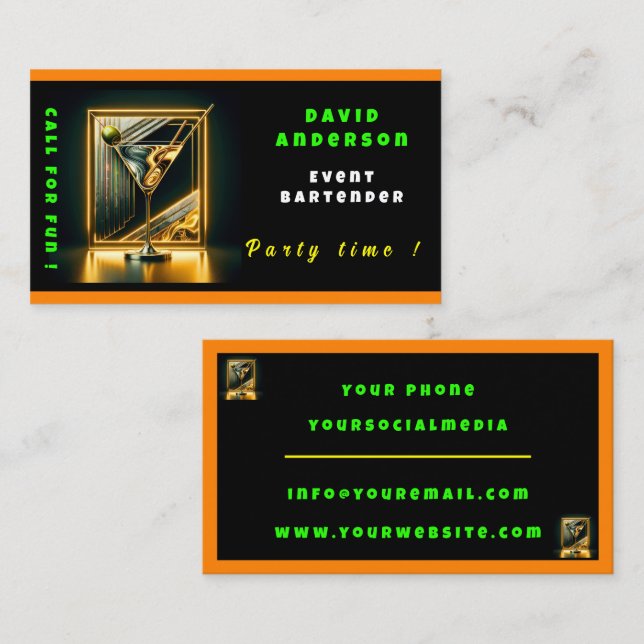 Popular Party Time Neon Personalized Professional Business Card (Front/Back)