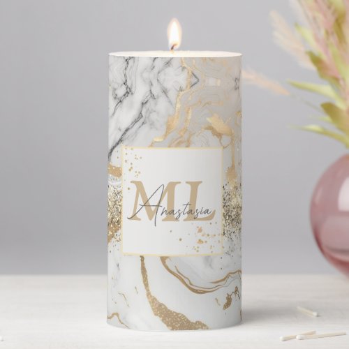 Popular pattern white Gray Sand faux golden marble Pillar Candle