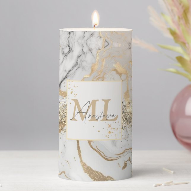 Popular pattern white Gray Sand faux golden marble Pillar Candle (In Situ)