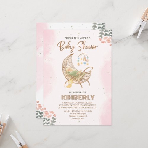 Popular Pink and Brown Baby Shower Invitation