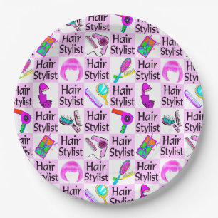 POPULAR PINK HAIR STYLIST AND BEAUTICIAN PAPER PLATES