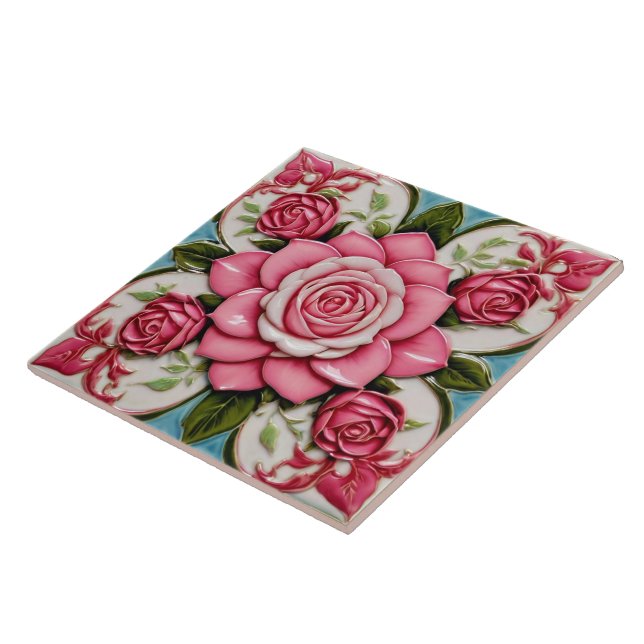 Popular Pink Roses Beautiful Collection Ceramic Tile (Side)