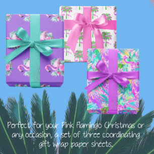 Popular Purple Pink Flamingo Christmas Holiday Wrapping Paper Sheets